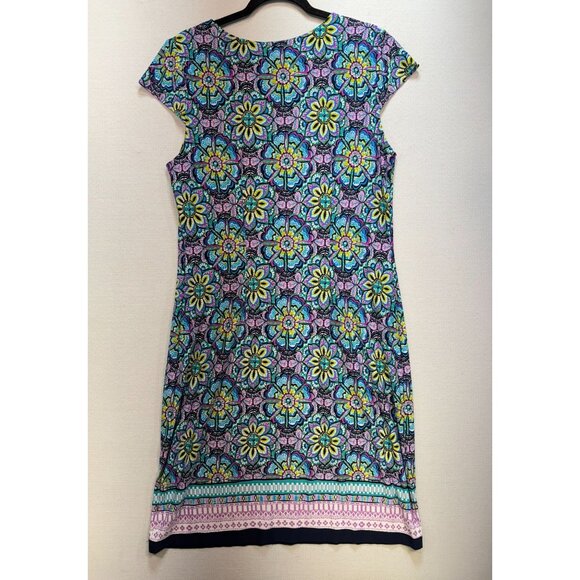 Liz Claiborne Womens Shift Dress Size 12 Multicolor Floral Short-Sleeve Boho - Picture 9 of 13